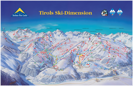 piste kaart van skigebied Serfaus Fiss Ladis